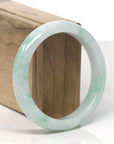 Baikalla White & Vibrant Green Flower Jadeite Jade "Half Round" Bangle Bracelet (58.9mm) 