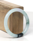 Baikalla Icy Light Blue-Green W/ Deep Green Flowers "Traditional Round" Jadeite Jade Bangle Bracelet (53.8mm) 