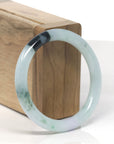 Baikalla Icy Light Blue-Green W/ Deep Green Flowers "Traditional Round" Jadeite Jade Bangle Bracelet (53.8mm) 