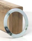 Baikalla Icy Light Blue-Green W/ Deep Green Flowers "Traditional Round" Jadeite Jade Bangle Bracelet (53.8mm) 