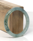 Baikalla Icy Green W/ Blue-Green Flowers Jadeite Jade "Half Round" Bangle Bracelet (56.5mm) 