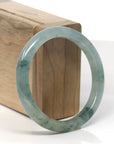 Baikalla Icy Green W/ Blue-Green Flowers Jadeite Jade "Half Round" Bangle Bracelet (56.5mm) 