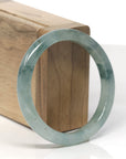 Baikalla Icy Green W/ Blue-Green Flowers Jadeite Jade "Half Round" Bangle Bracelet (56.5mm) 