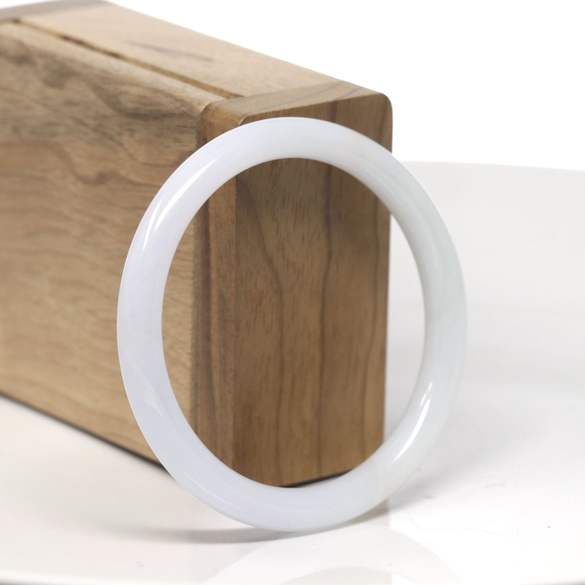 Baikalla White Jadeite Jade &quot;Traditional Round&quot; Bangle Bracelet (55.3mm) 