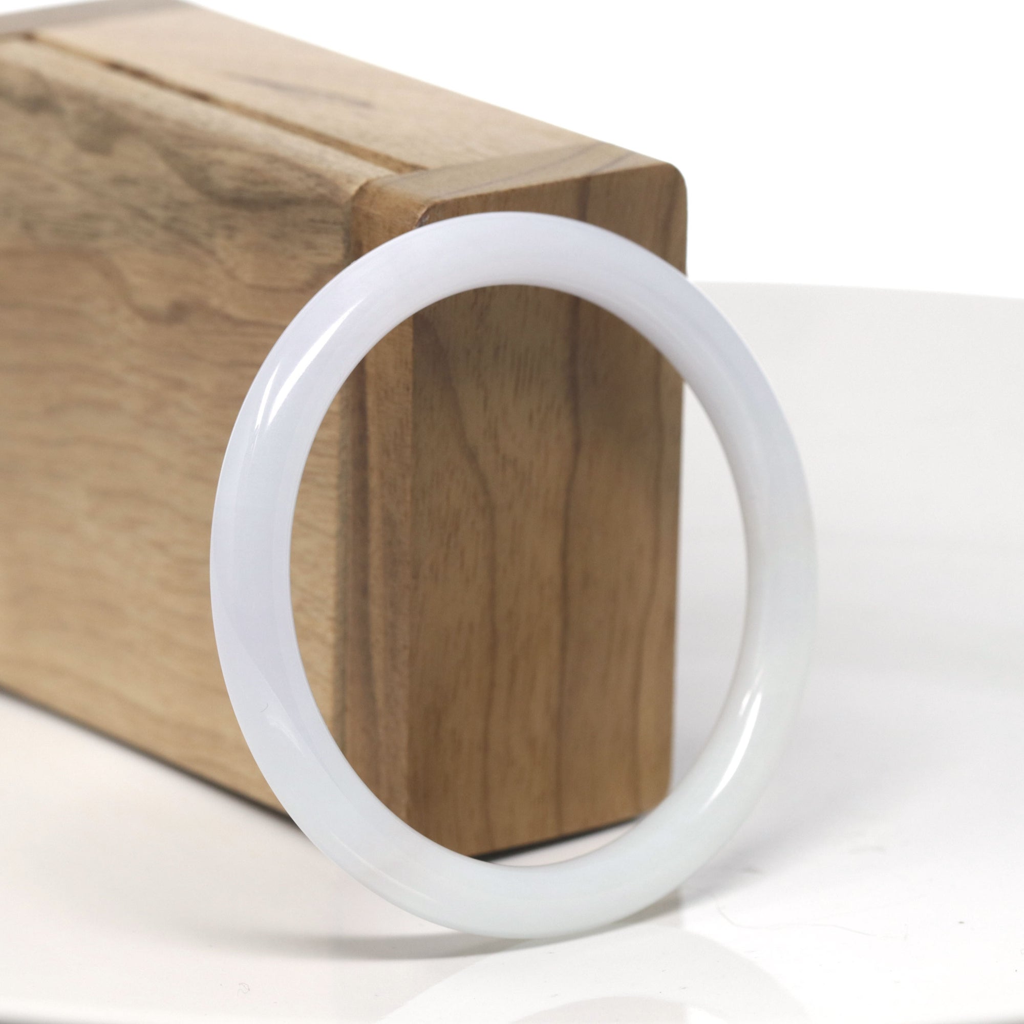 Baikalla White Jadeite Jade &quot;Traditional Round&quot; Bangle Bracelet (55.3mm) 