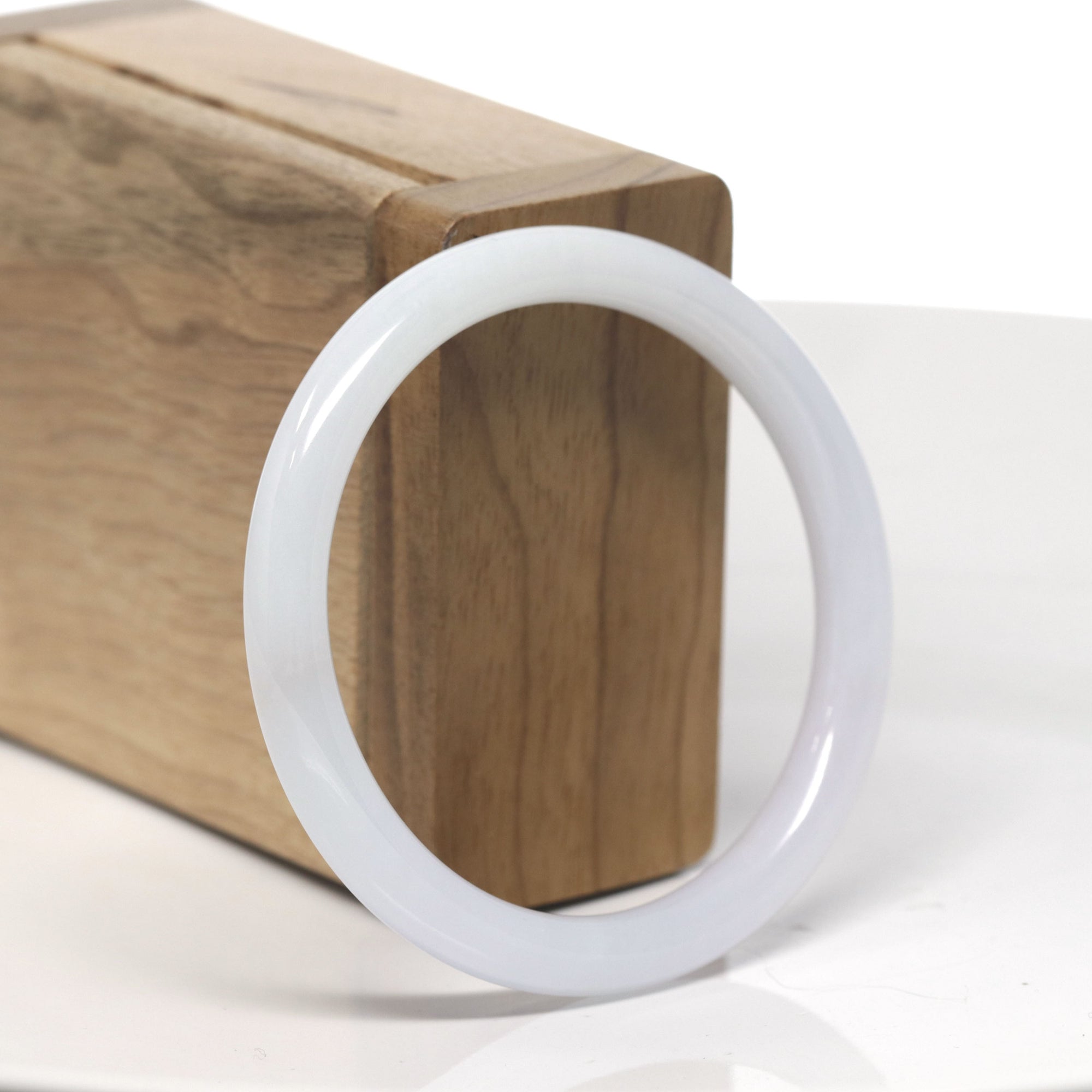 Baikalla White Jadeite Jade &quot;Traditional Round&quot; Bangle Bracelet (55.3mm) 