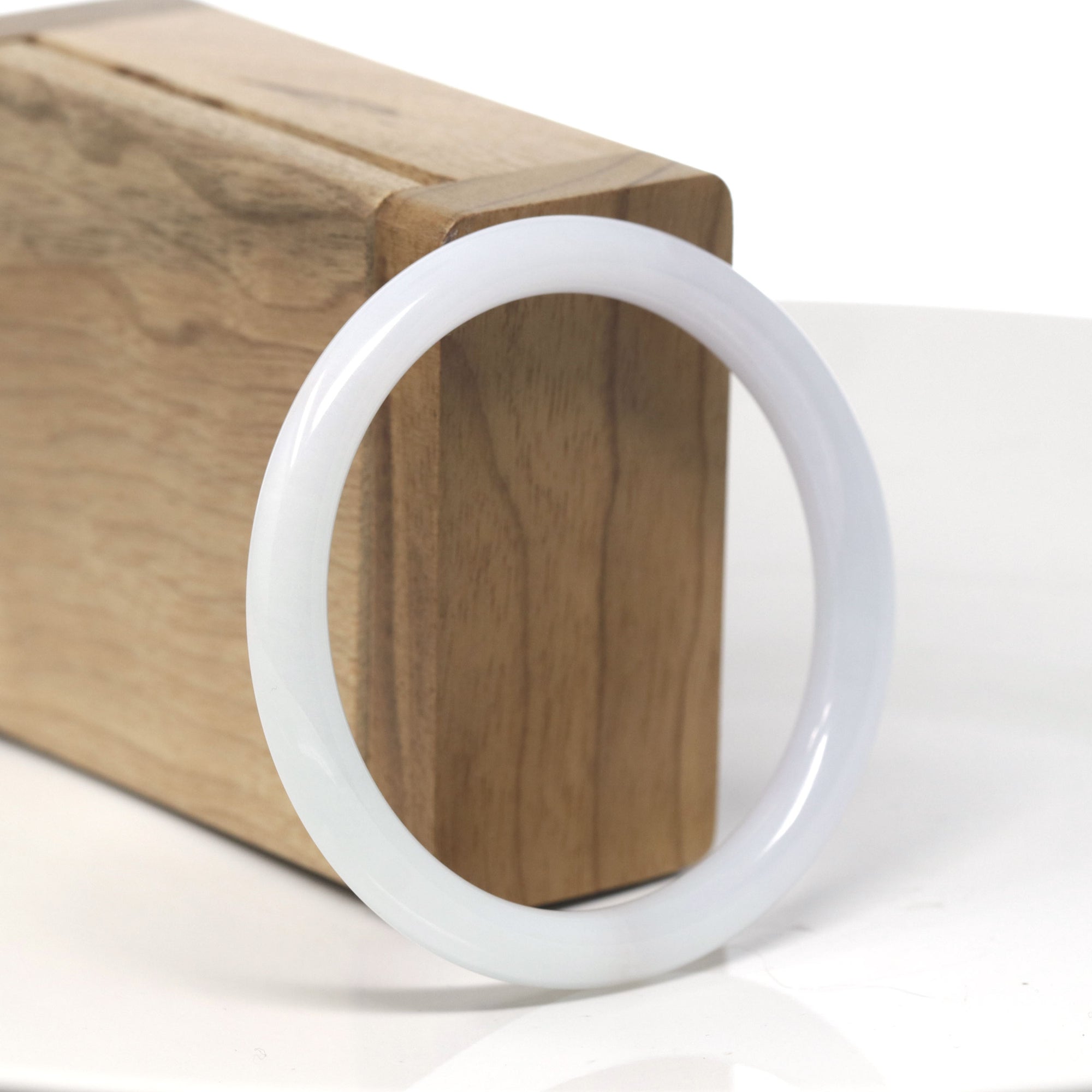 Baikalla White Jadeite Jade &quot;Traditional Round&quot; Bangle Bracelet (55.3mm) 