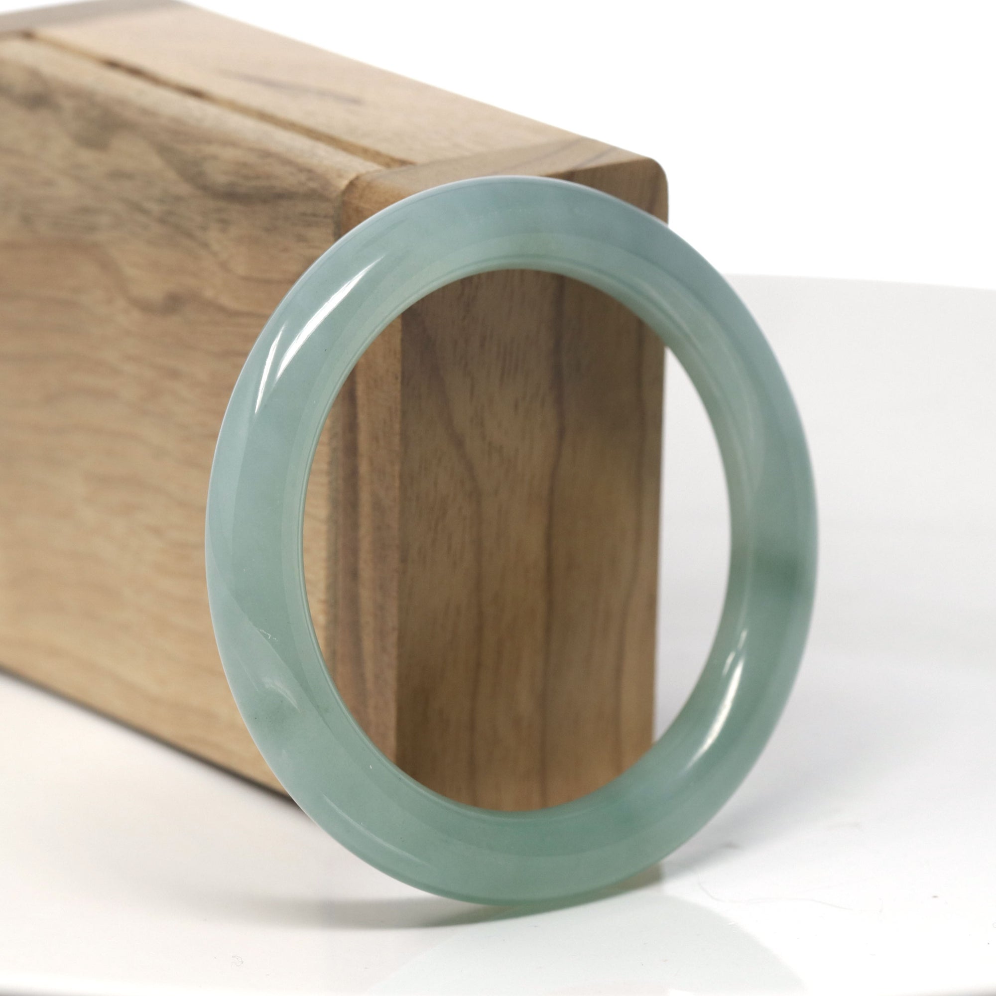 Baikalla Light Icy Oil-Green &quot;Traditional Round&quot; Jadeite Jade Bangle Bracelet (53.2mm) 