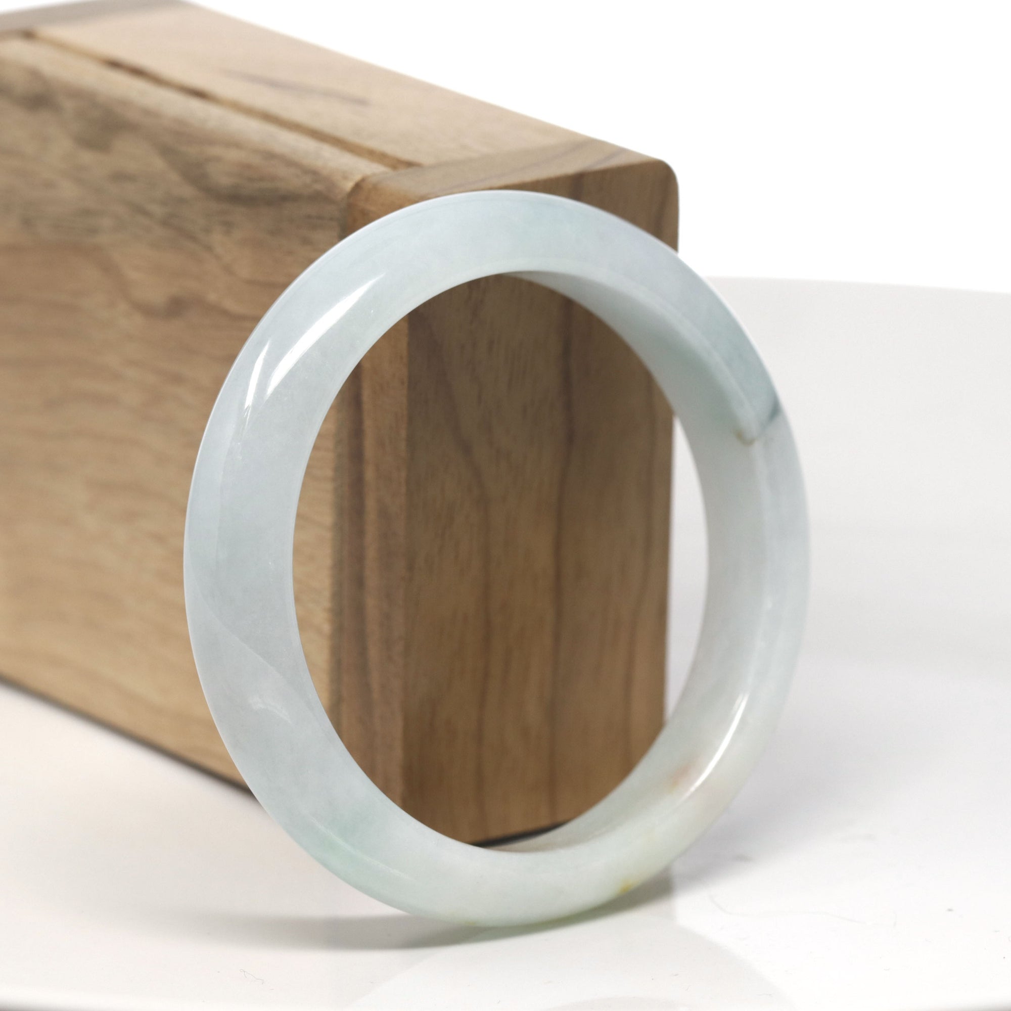 Baikalla White-Green W/ Sajin (Golden Dust) Jadeite Jade &quot;Half Round&quot; Bangle Bracelet (55.7mm) 