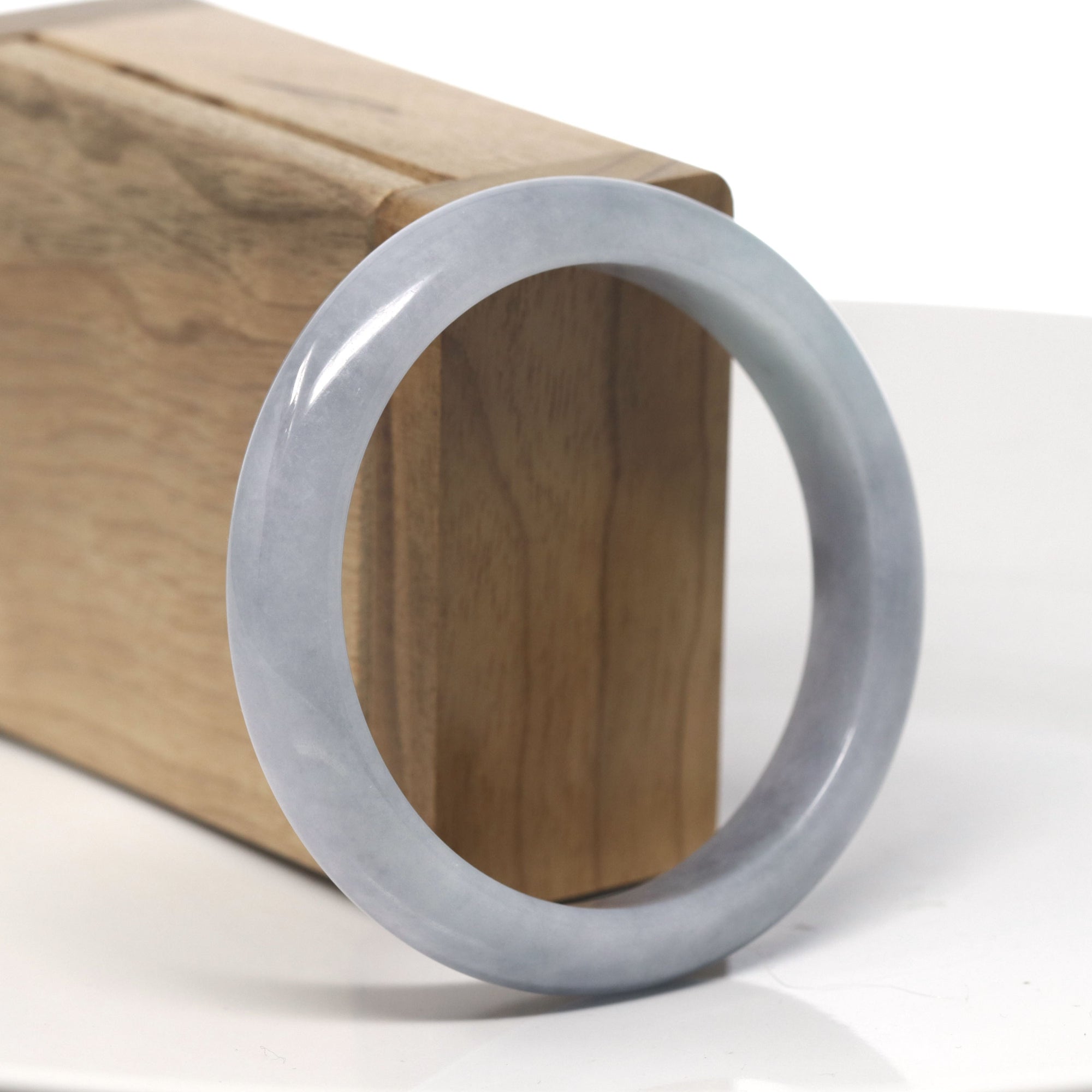 Baikalla Light Lavender &amp; Grey Wuji Jadeite Jade &quot;Half Round&quot; Bangle Bracelet (57.3mm) 