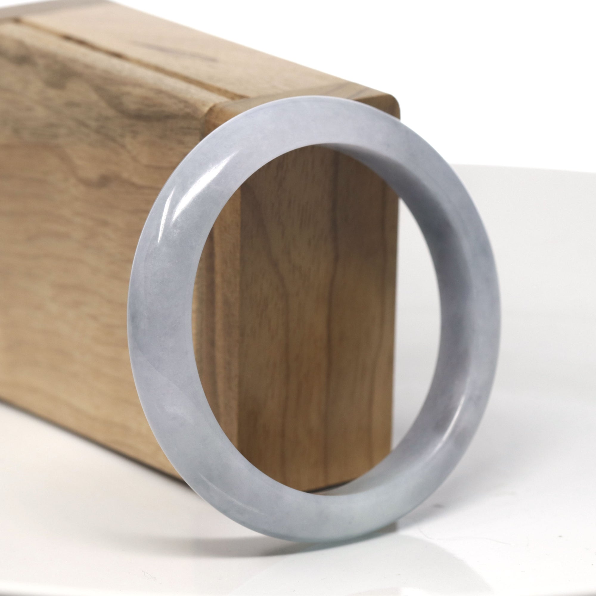 Baikalla Light Lavender &amp; Grey Wuji Jadeite Jade &quot;Half Round&quot; Bangle Bracelet (57.3mm) 