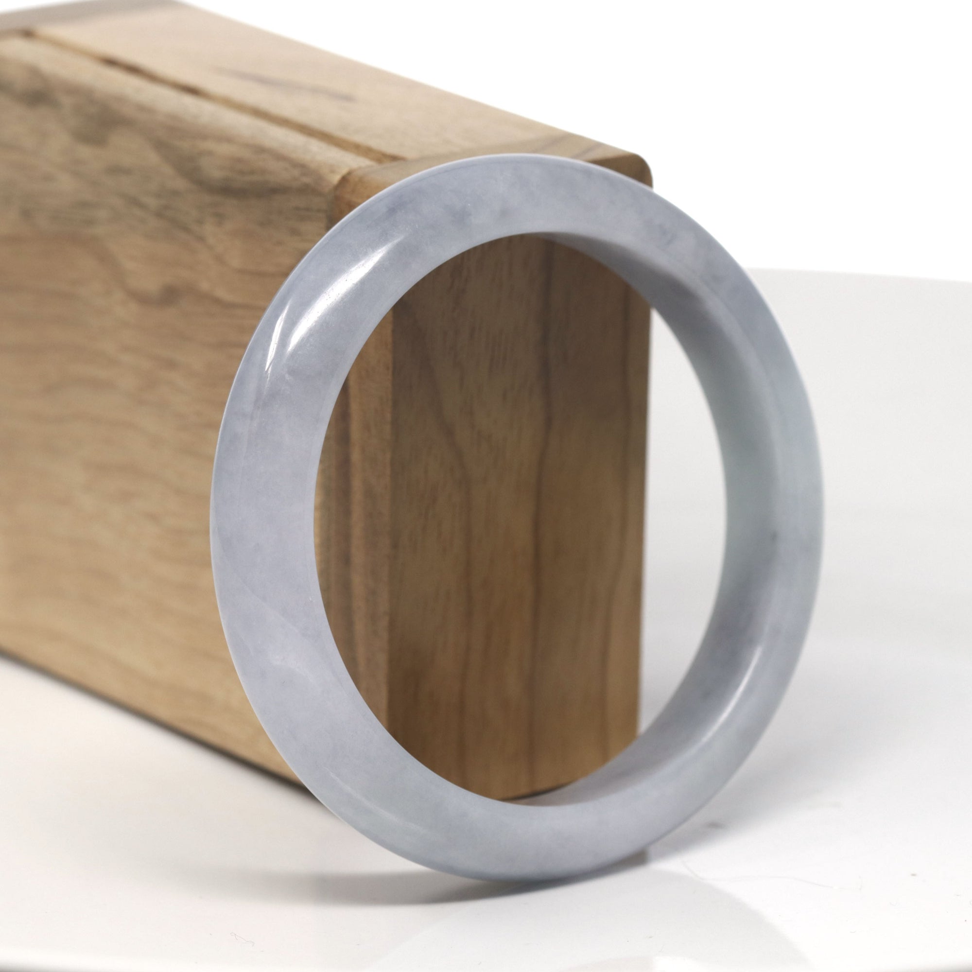 Baikalla Light Lavender &amp; Grey Wuji Jadeite Jade &quot;Half Round&quot; Bangle Bracelet (57.3mm) 