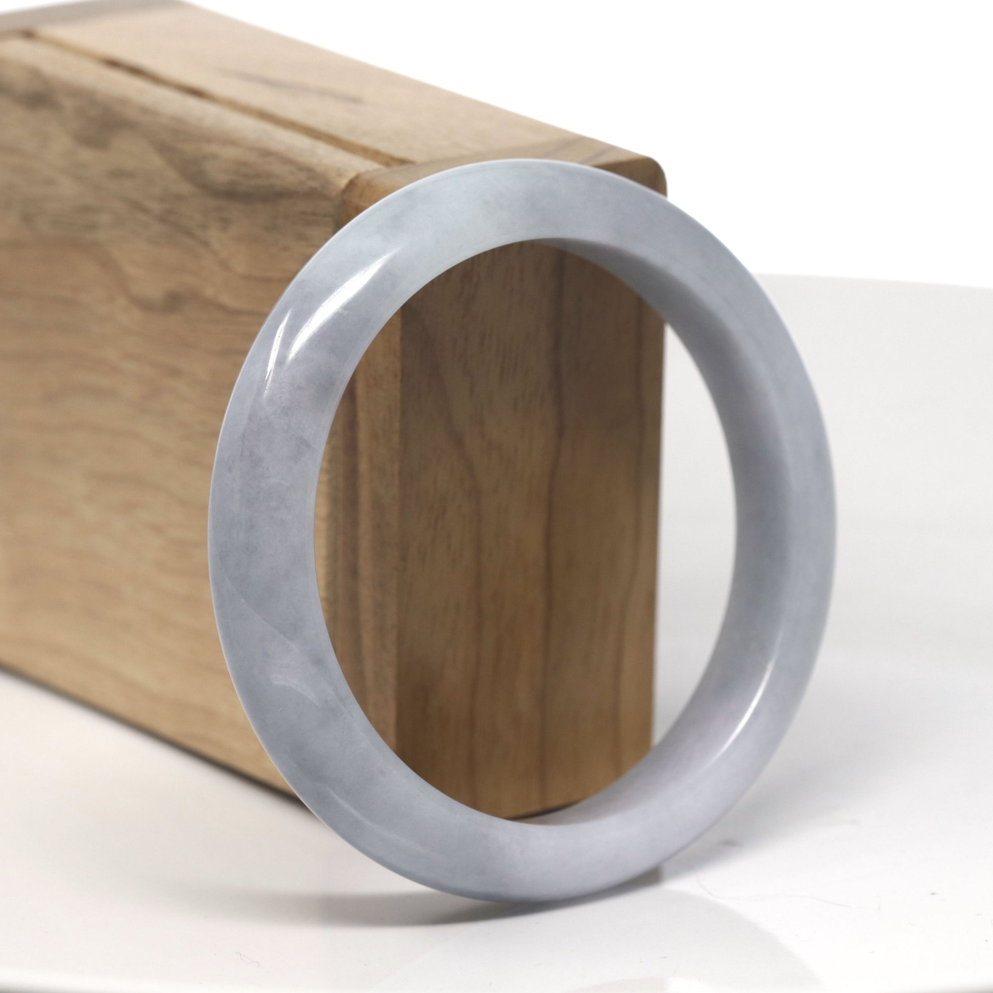 Baikalla Light Lavender &amp; Grey Wuji Jadeite Jade &quot;Half Round&quot; Bangle Bracelet (57.3mm) 