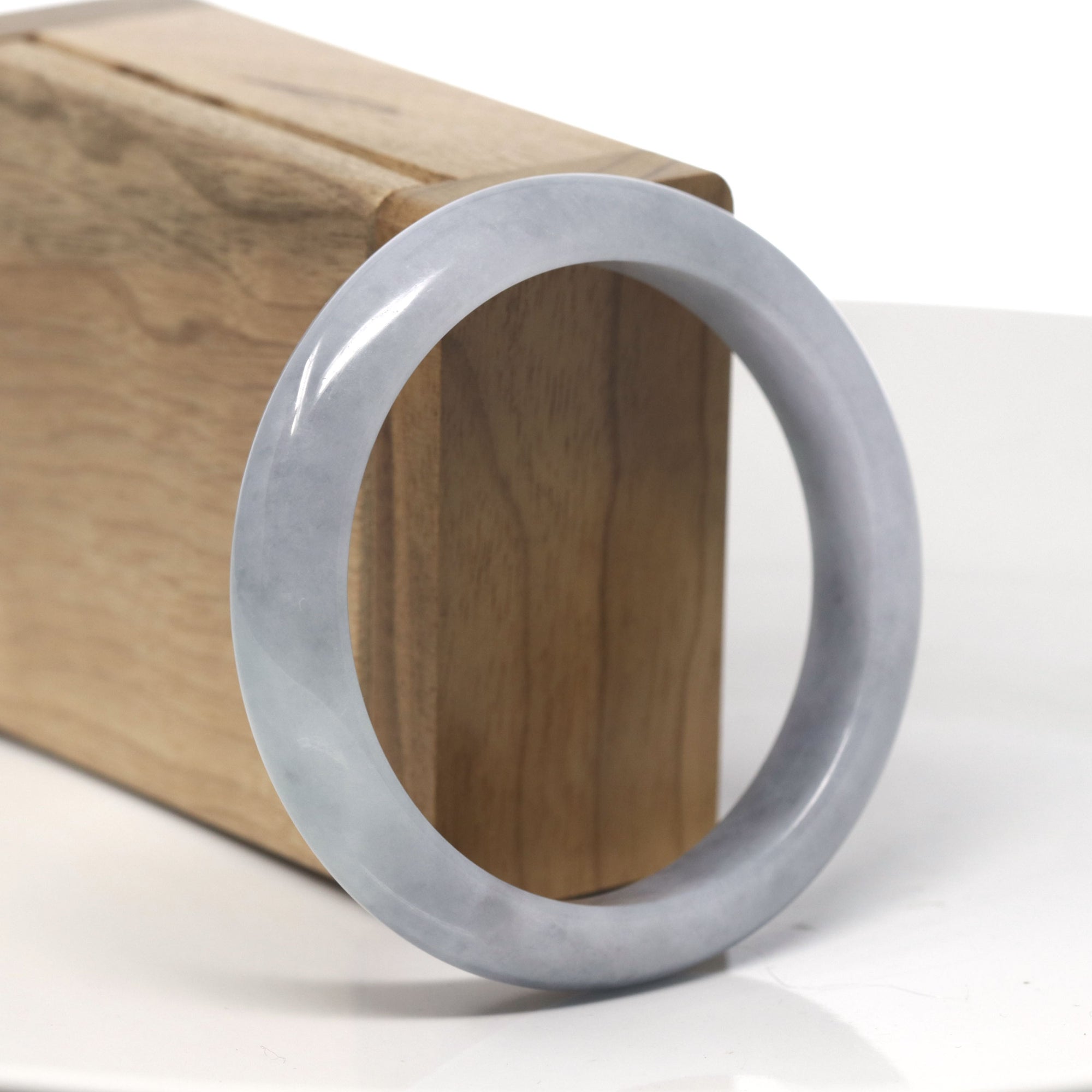 Baikalla Light Lavender &amp; Grey Wuji Jadeite Jade &quot;Half Round&quot; Bangle Bracelet (57.3mm) 