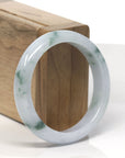 Baikalla White-Green W/ Deep Green Flowers Jadeite Jade "Half Round" Bangle Bracelet (55.5mm) 