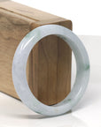 Baikalla White-Green W/ Deep Green Flowers Jadeite Jade "Half Round" Bangle Bracelet (55.5mm) 