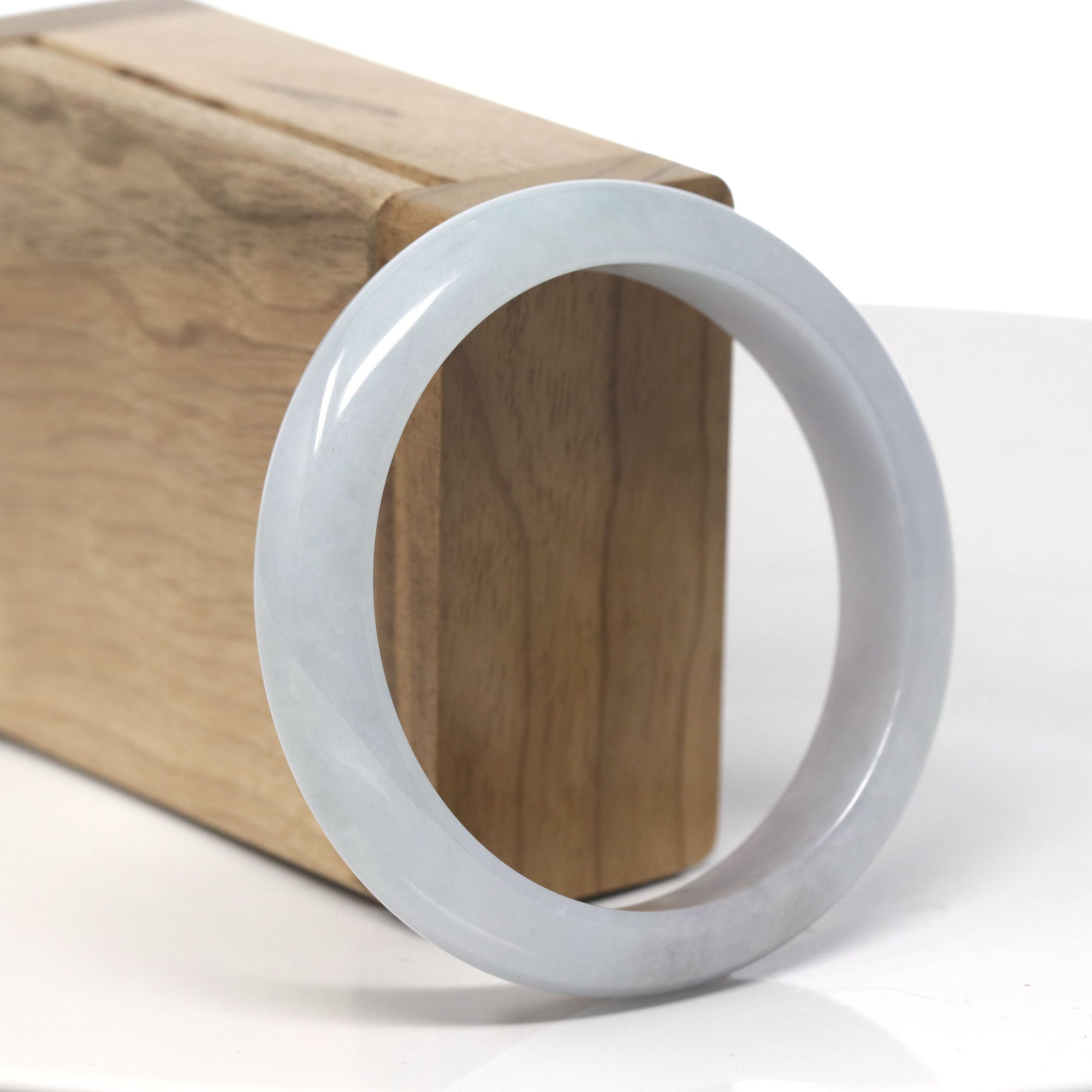 Baikalla Light Lavender Grey Wuji &amp; Light Green Jadeite Jade &quot;Half Round&quot; Bangle Bracelet (58.8mm) 