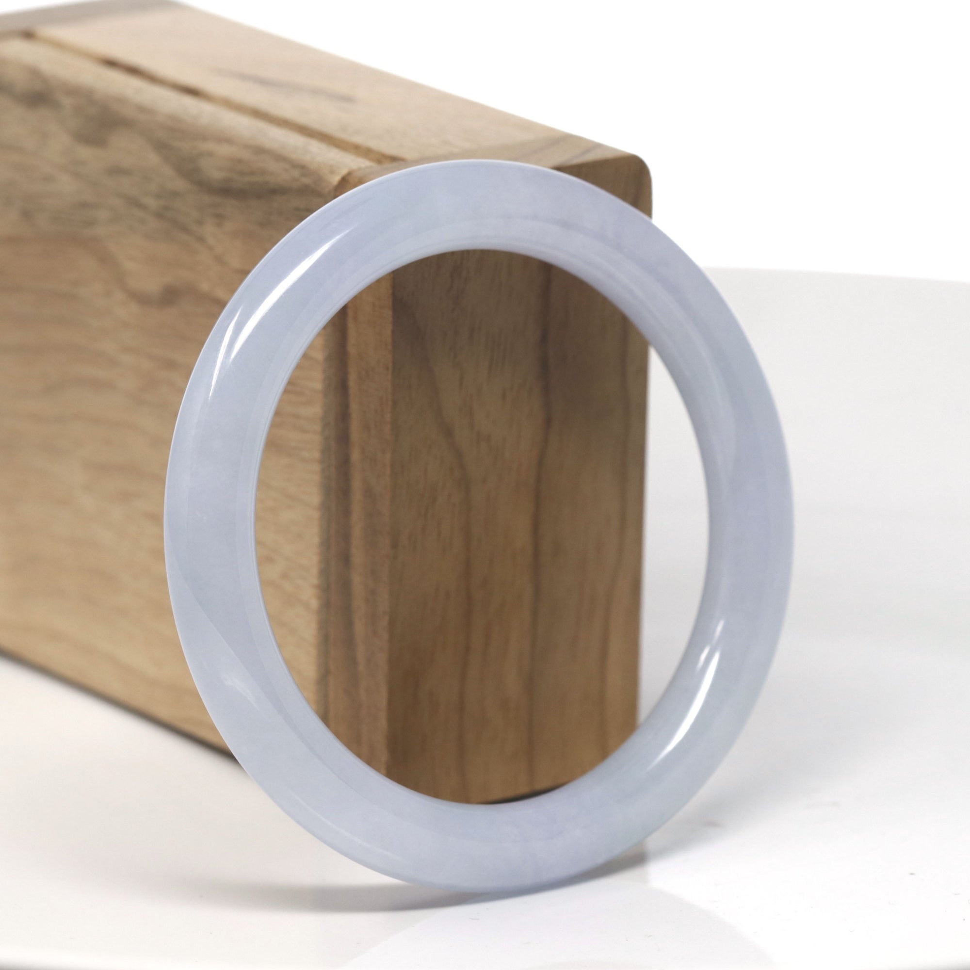 Baikalla Icy Light Lavender &quot;Traditional Round&quot; Jadeite Jade Bangle Bracelet (55.5mm) 