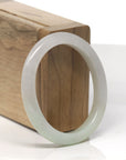 Baikalla Light Green & White Jadeite Jade Oval Bangle Bracelet (54.5mm) 