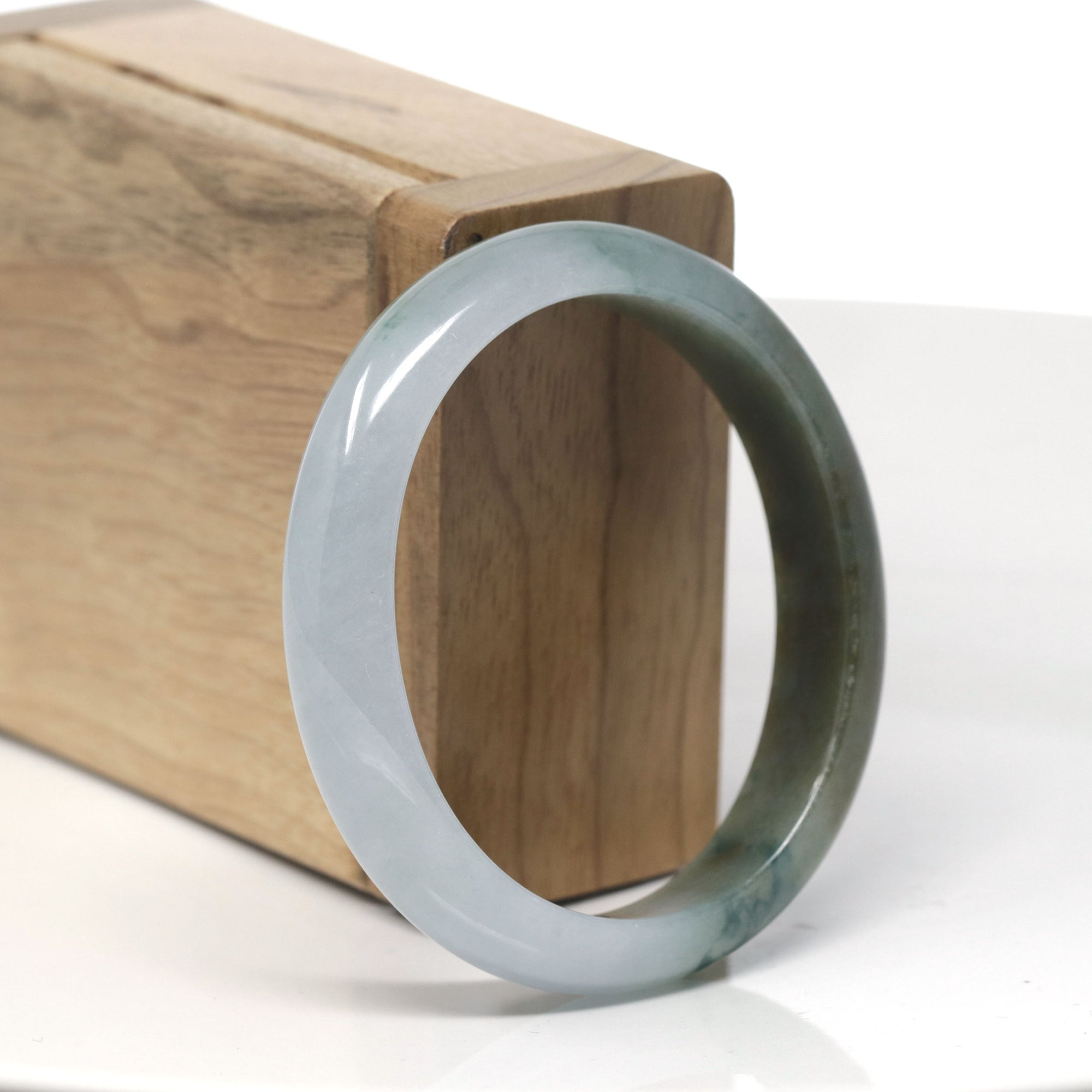 Baikalla Deep Green &amp; Light Blue-ish Green Jadeite Jade Oval Bangle Bracelet (54.4mm) 