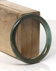 Baikalla Deep Green W/ Icy Oil-Green Patch "Traditional Round" Jadeite Jade Bangle Bracelet (55mm) 