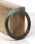 Baikalla Deep Green W/ Icy Oil-Green Patch "Traditional Round" Jadeite Jade Bangle Bracelet (55mm) 