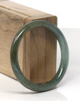 Baikalla Deep Green W/ Icy Oil-Green Patch "Traditional Round" Jadeite Jade Bangle Bracelet (55mm) 