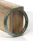 Baikalla Deep Green W/ Icy Oil-Green Patch "Traditional Round" Jadeite Jade Bangle Bracelet (55mm) 