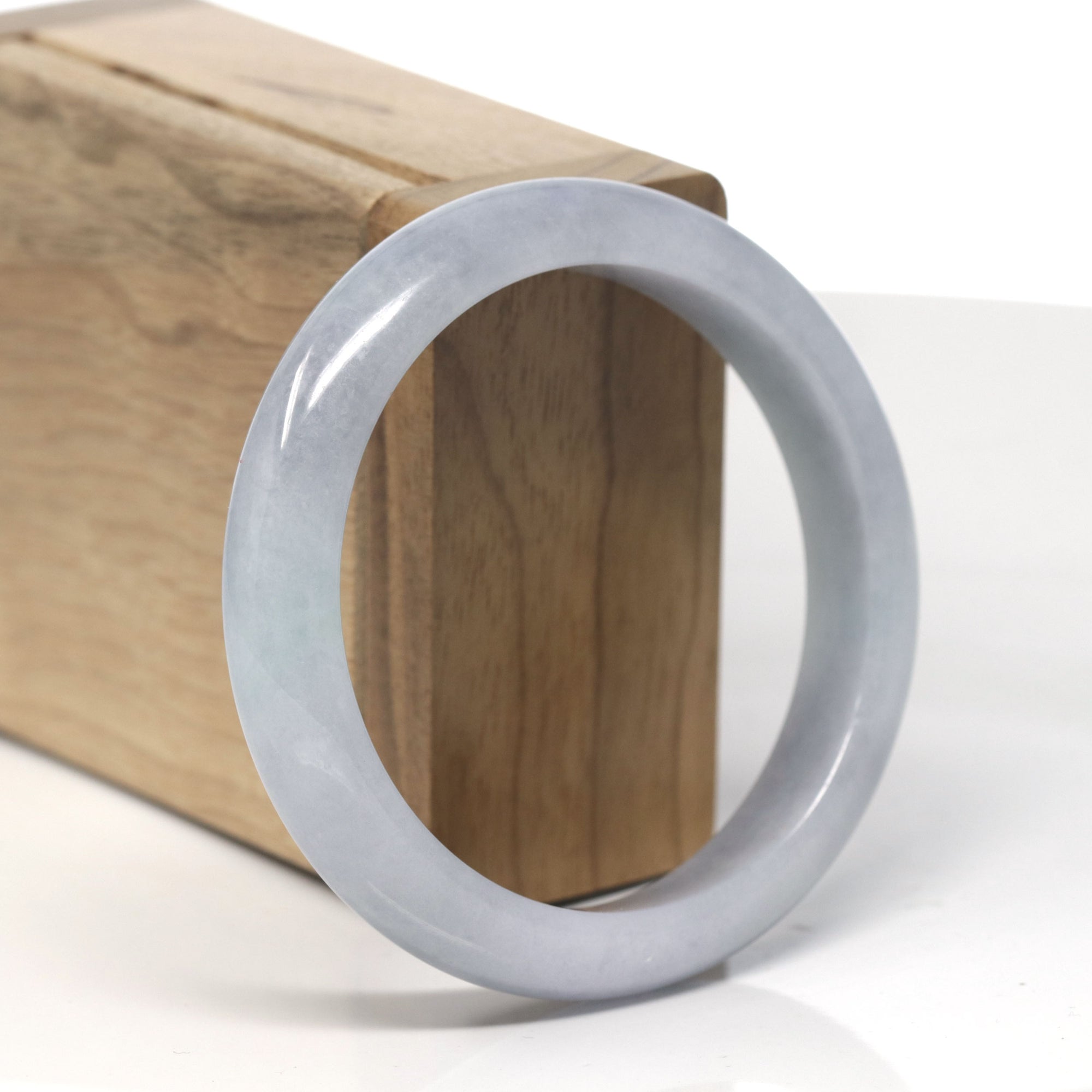 Baikalla Light Lavender W/ Grey Wuji Jadeite Jade &quot;Half Round&quot; Bangle Bracelet (57.4mm) 