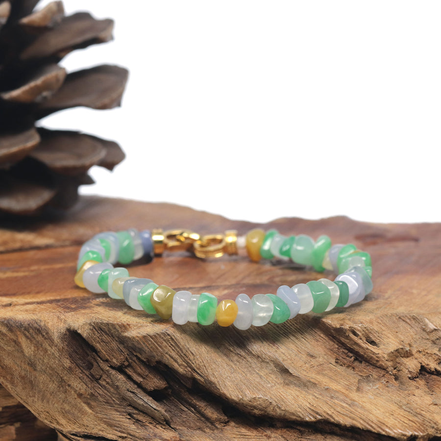 Baikalla Multi-Color Jadeite Jade Free-Form Bead Bracelet W/ 18k Yellow Gold Clasp (7.5mm)