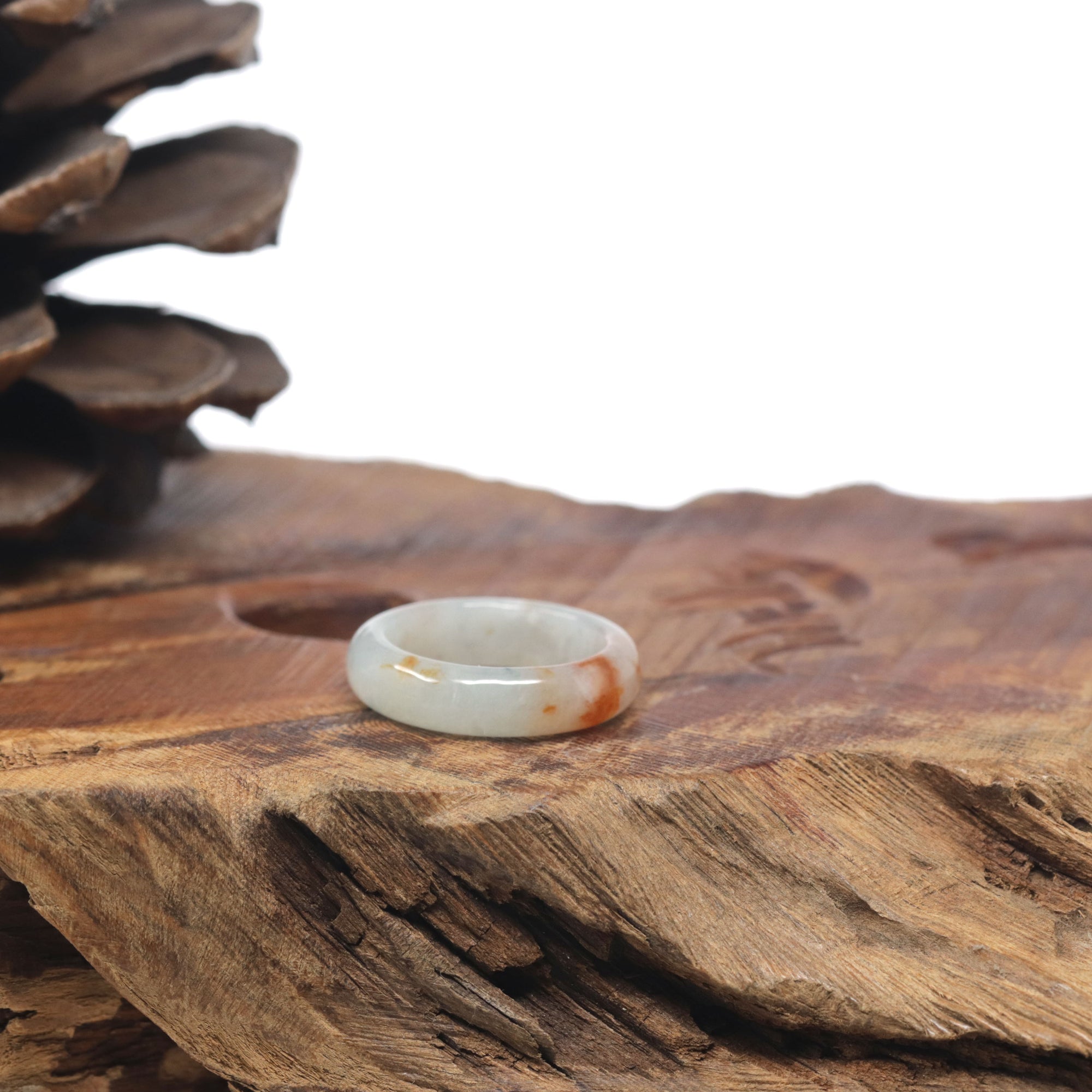 Baikalla Icy White-Green &amp; Orange Sajin Burmese Jadeite Jade Traditional Ring 