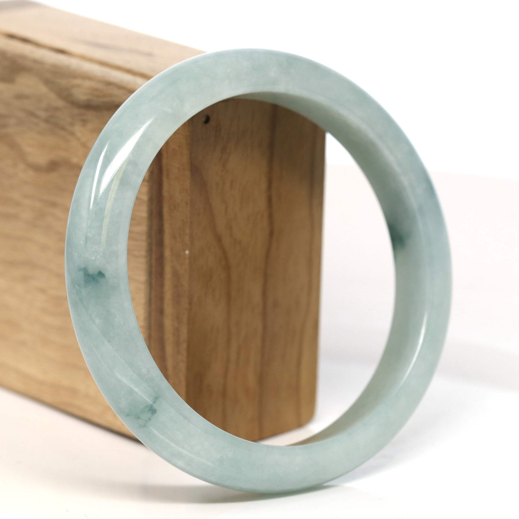 Baikalla Jewelry Jadeite Jade Bangle Bracelet Baikalla &quot;Half Round&quot; Blue-Green Jadeite Jade Bangle Bracelet (63.42 mm) 