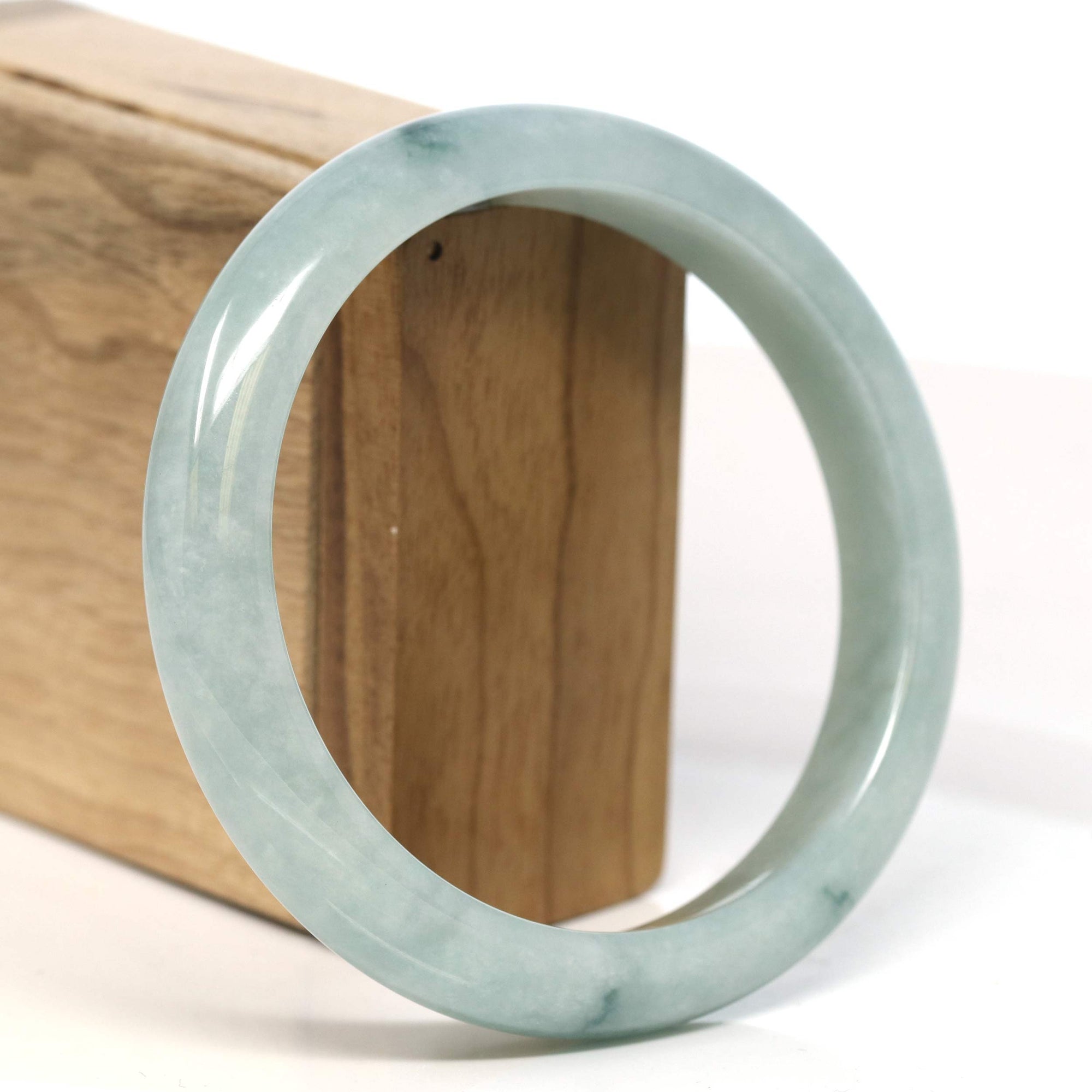 Baikalla Jewelry Jadeite Jade Bangle Bracelet Baikalla &quot;Half Round&quot; Blue-Green Jadeite Jade Bangle Bracelet (63.42 mm) 