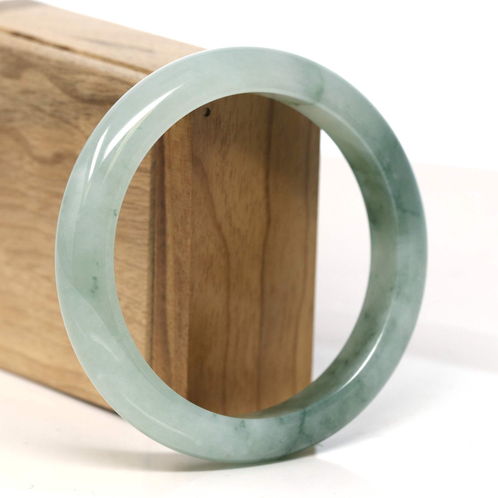 Baikalla Jewelry Jadeite Jade Bangle Bracelet "Classic Princess Half Round" Blue- Green Jadeite Jade Bangle (60.7 mm) 