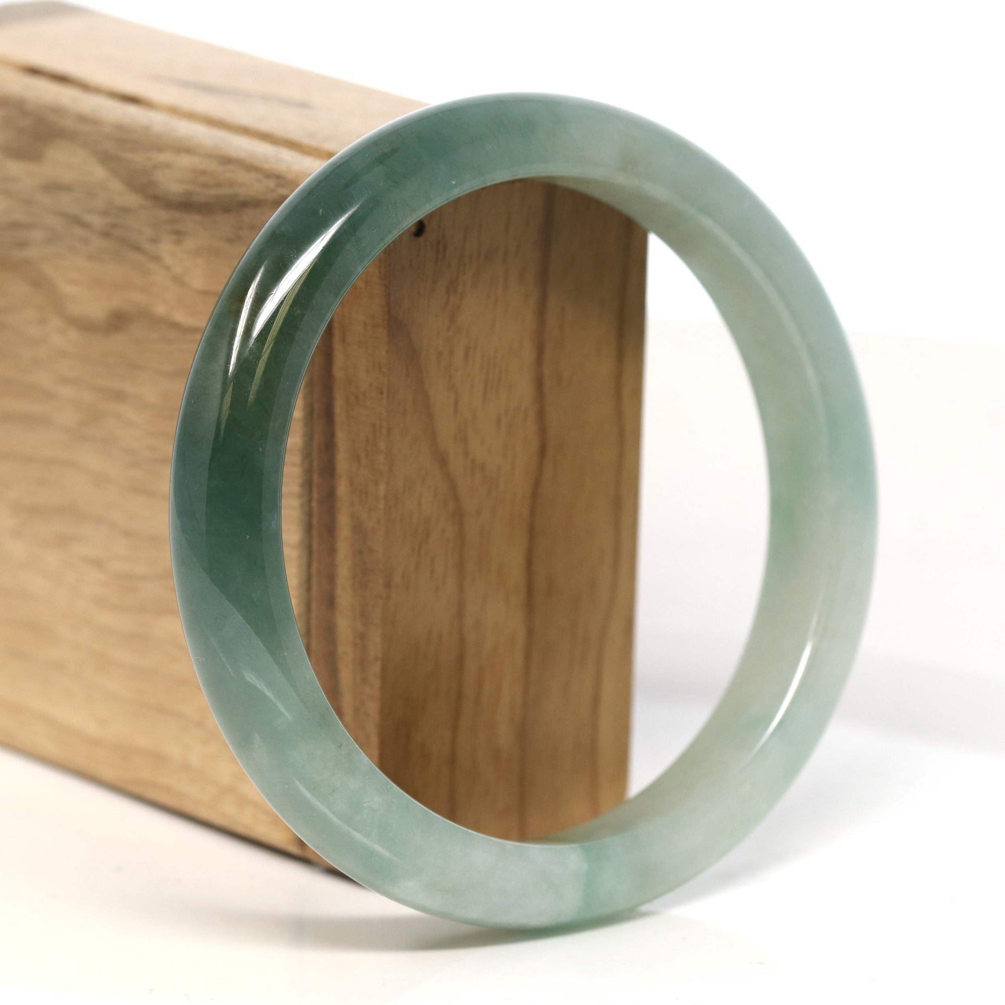 Baikalla Jewelry Jadeite Jade Bangle Bracelet Baikalla "Half Round"  Light Green Jadeite Jade Bangle Bracelet (61.8 mm) #T428