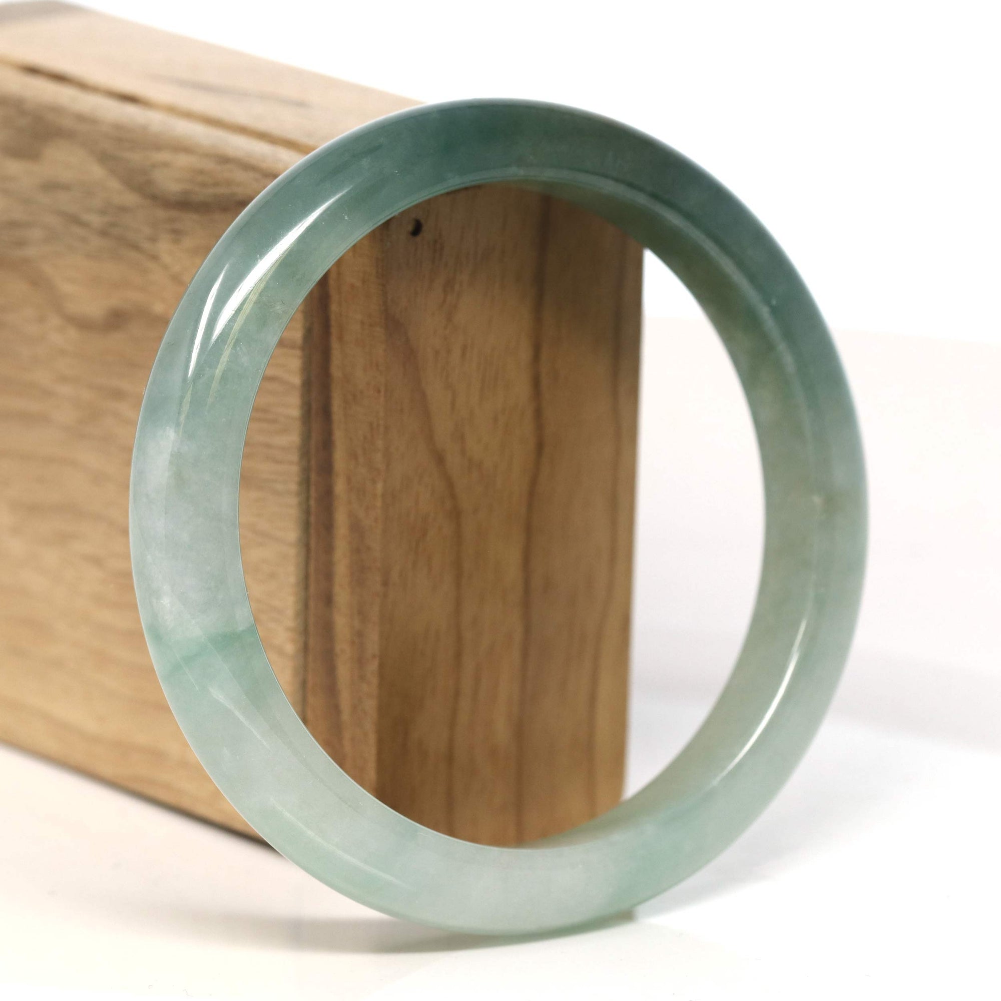 Baikalla Jewelry Jadeite Jade Bangle Bracelet Baikalla "Half Round"  Light Green Jadeite Jade Bangle Bracelet (61.8 mm) #T428