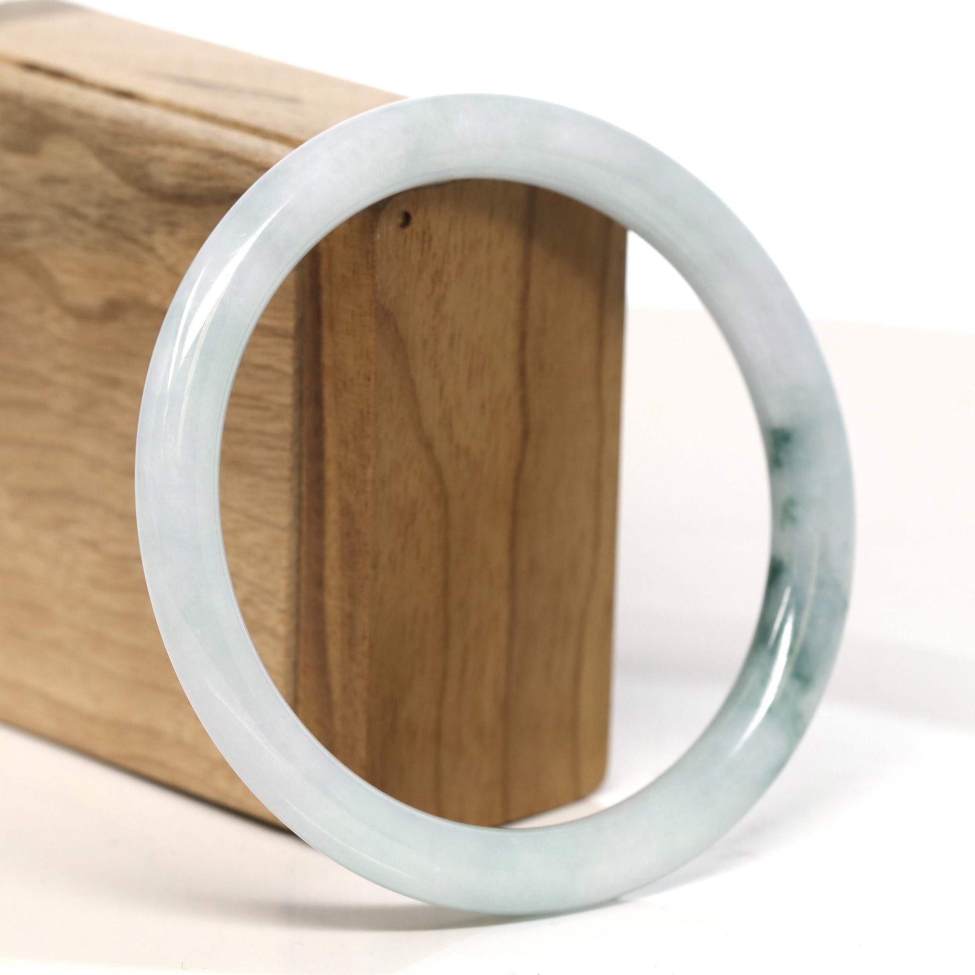 Baikalla Jewelry Jadeite Jade Bangle Bracelet "Classic Round" Blue- Green Jadeite Jade Bangle (62.3 mm) 
