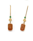 Baikalla 18ky Gold Natural Burmese Reddish Orange Jadeite Jade Square Kou Kou Dangle Earrings w/ Natural Diamonds & Imperial Jade