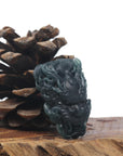Baikalla Natural Guatemalan Deep Blue-Green Jade Dragon Carving Pendant