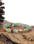 Baikalla Multi-Color Jadeite Jade Free-Form Bead Bracelet W/ CZ & Yellow Gold Plated Clasp (8.5mm)