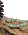 Baikalla Multi-Color Jadeite Jade Free-Form Bead Bracelet W/ CZ & Yellow Gold Plated Clasp (8.5mm)