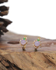 Baikalla 18K Yellow Gold Icy Lavender Burmese Jadeite Jade "Huggie" Earrings W/ Natural Diamonds & Imperial Green Jade