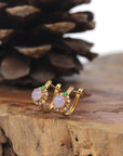 Baikalla 18K Yellow Gold Icy Lavender Burmese Jadeite Jade "Huggie" Earrings W/ Natural Diamonds & Imperial Green Jade