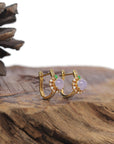 Baikalla 18K Yellow Gold Icy Lavender Burmese Jadeite Jade "Huggie" Earrings W/ Natural Diamonds & Imperial Green Jade
