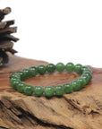 Baikalla Deep Green Nephrite Jade Round Bead Bracelet (8mm)