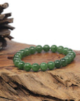 Baikalla Deep Green Nephrite Jade Round Bead Bracelet (8mm)