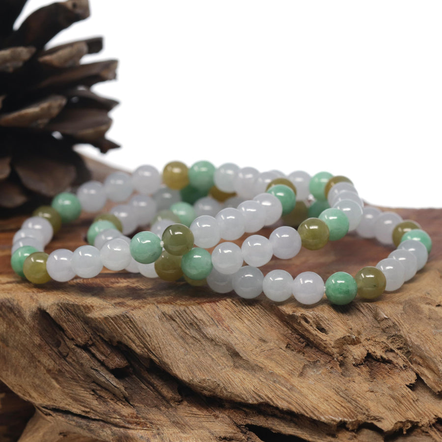 Baikalla Round Multi-Color Genuine Natural Jadeite Bead Bracelet (7.2mm)