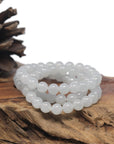Baikalla Icy White Genuine Jadeite Jade Round Bead Bracelet (7.8mm)