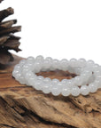 Baikalla Icy White Genuine Jadeite Jade Round Bead Bracelet (7.8mm)