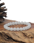Baikalla Icy White Genuine Jadeite Jade Round Bead Bracelet (7.8mm)